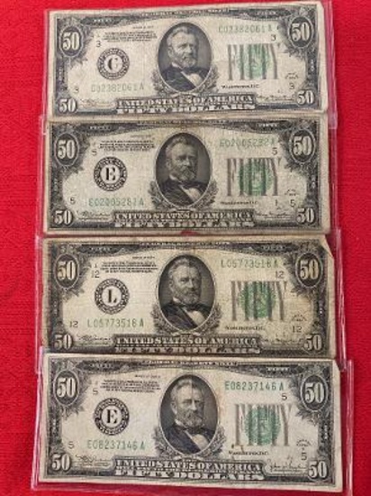 (4) 1934 $50.00 Bills