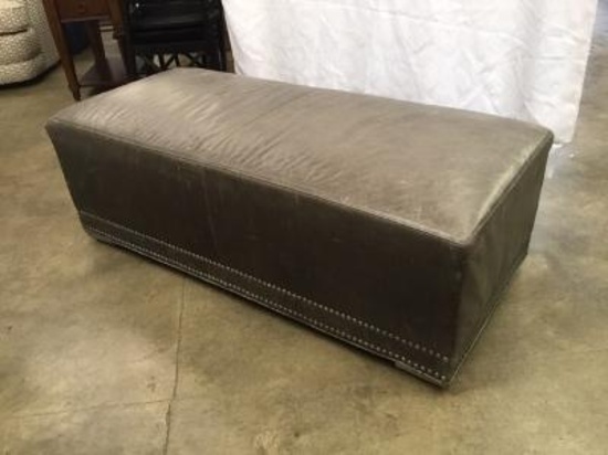Gray Leather Bench with Nail Head Trim