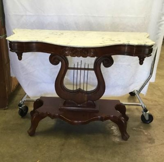 Reproduction Marble Top Lyre Base Table