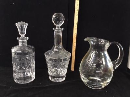 2 Crystal Decanters and Pitcher