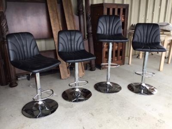 4 Adjustable Chrome and Black Vinyl Barstools