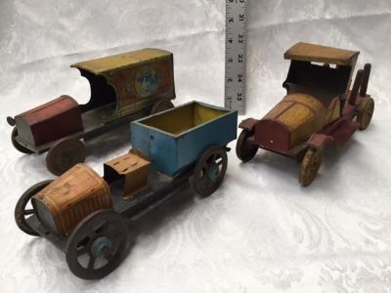 3 Old Tin Type Trucks