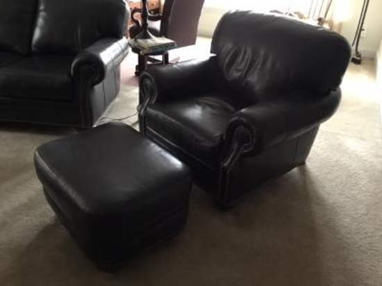 Black Leather Chair and Ottoman