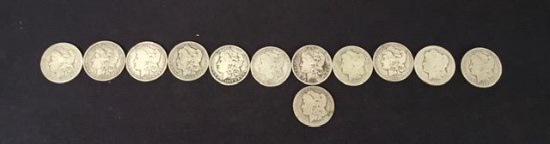 (12) Assorted 1894-1899 Morgan Silver Dollars