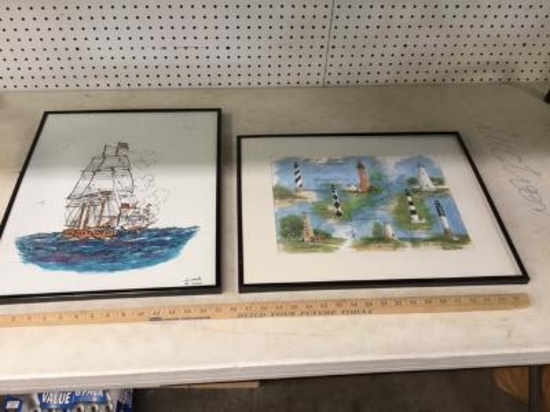 NC Lighthouse & Ship Print