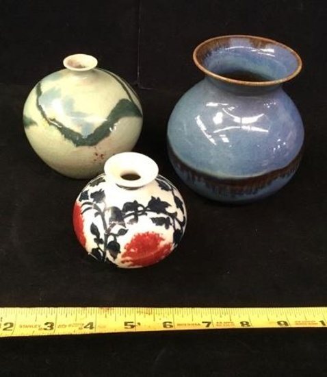 3 Small Pottery Vases