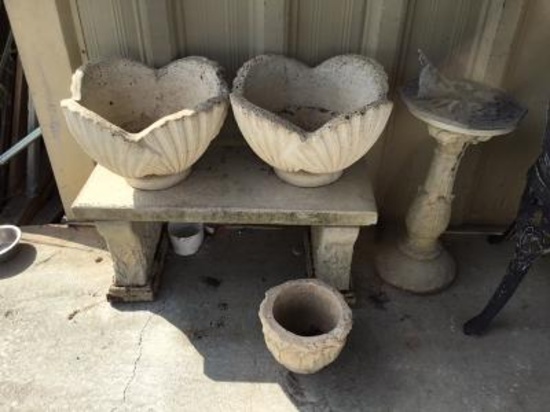 Concrete Bench, Planters, Stand