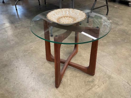 Mid Century Glass Top Table, Bowl