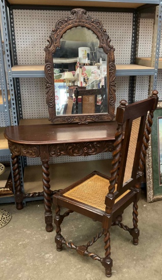 Antique Vanity, Mirror, Chair