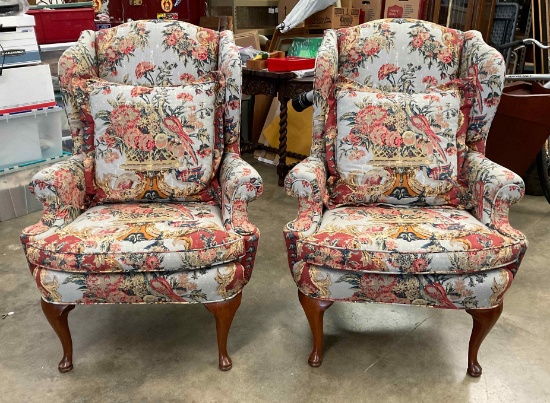Pair Upholstered Wingback Chairs