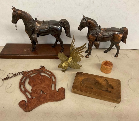 Metal Horses, Rooster, mold, etc
