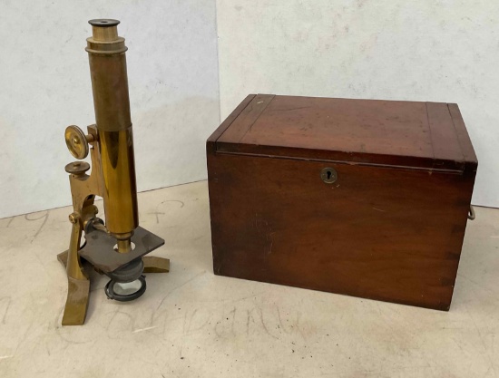Antique Brass Microscope w/Box