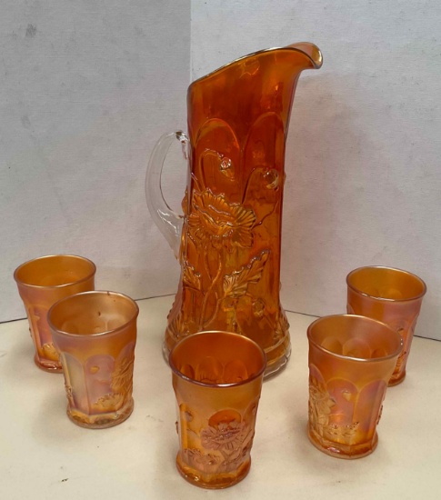 Northwood Oriental Poppy Pitcher, Cups