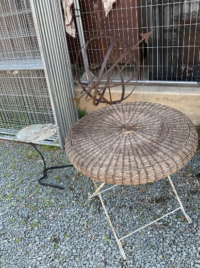 Metal Sphere, Wicker Table, Metal Table
