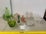 Pink, Green, Clear Glassware