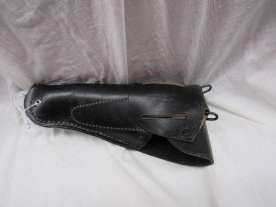 Black Leather military style pistol holster, some wear, Marked US