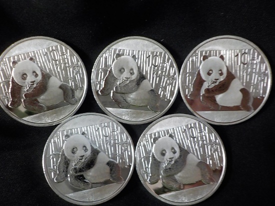 E14  UNC  (5) China Silver Panda 2015 - 1 oz. - .999 - 5 X $