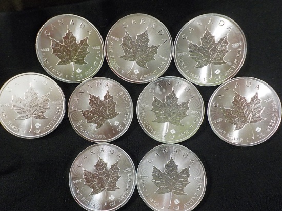 E9  UNC  (9) Canada Silver Maple Leaf 2015 - 1 oz. - .999 - 9 X $