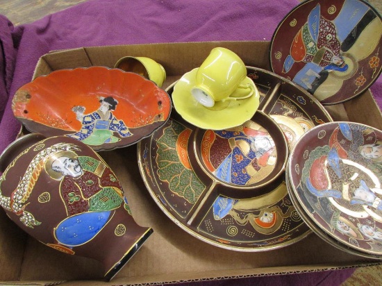 10pc oriental pattern plates, vase, bowl.