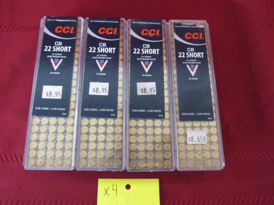 4 boxes of CCI 22s, 100rds each. 400 rds. total