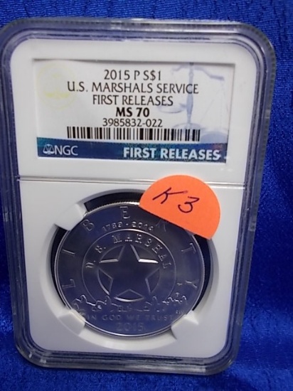 K3  MS-70  US Marshals Service Silver Dollar 2015-P - NGC Slab