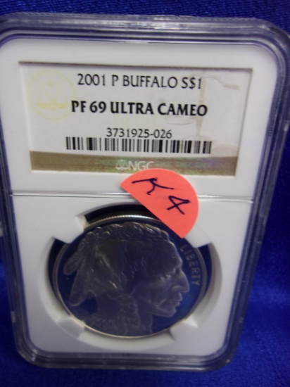 K4  PF-69 Buffalo Silver Dollar 2001-P (Ultra Cameo) - NGC Slab