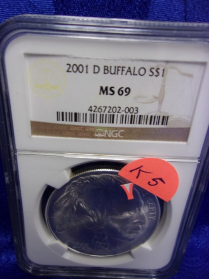 K5  PF-69  Buffalo Silver Dollar 2001-D - NGC Slab