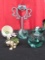 15 Plastic Frog Yard Stakes, 3 Glass Candle Holders w/ gold
