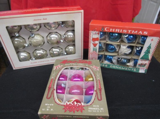 Lot of 36 Glass ornaments w/ boxes from Sears, Mino Star,