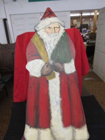 3 ft tall Wooden Painted Santa, may have been hand painted,