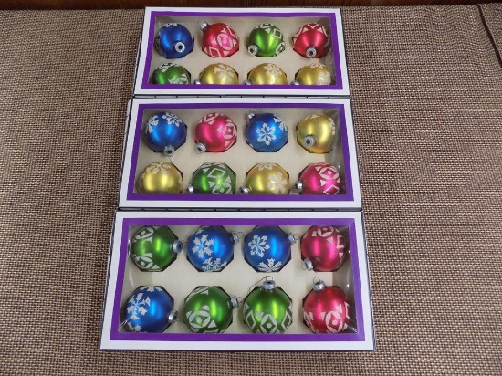 3 full boxes of Glass ornaments by Krain and Canton inc