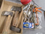 2 Boxes of Misc Tools, Hammers, Nails, Hatches (1 damaged)