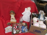 3 boxes of christmas snow globes, stockings, & Ornaments