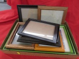 9 assorted picture frames, black, brown and green