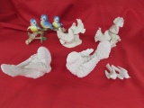7 Bird Figurines,  6 white 1 colorful