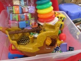 Tote of assorted Kids Toys, fisher price, pirate ship and more