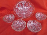 cut glass bowl with 4 dishes.