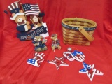 4th of july decorations including basket, bears and stars