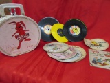 20+ Old Children's 45's in carry case, 6 Old paper 45's