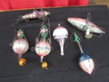 6 glass ornaments all but one are wire wrapped, one looks