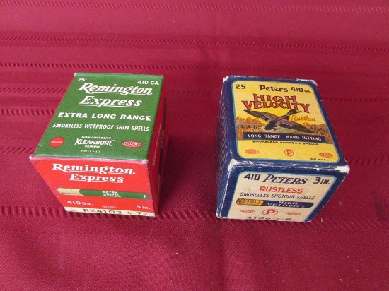 2 vintage boxes 410ga.  Peters high velocity 21rds. Remington Express full box
