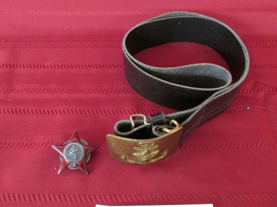 Russian Soviet WWII order of Red Star silver sn:993510 Russia Navy belt and Buckle
