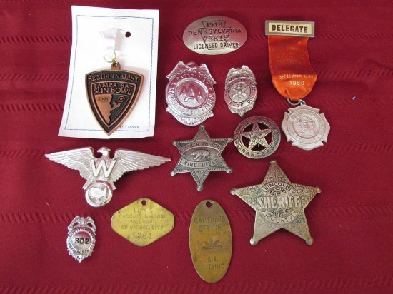 11 vintage badges and medals. Police, range, Sheriff and more