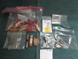 box lot of items off bench - 14 vintage 12ga paper shells, 4 9mm rds, sizing die,