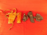 4 Holster lot. 2 leather holsters. one marked Bianch. 2 Sidekick holsters