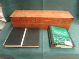 3 reloading books and wooden reloading die organizer.