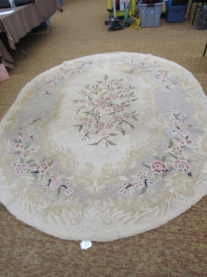 Prudence Wool Hook Rug 117 1/2"x 89 1/2", white with floral design