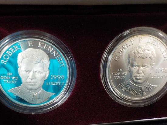 M8  Proof/UNC  (2) Coin Set 1998 - Silver Dollars - Robert Kennedy