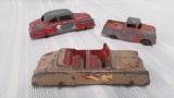 3 vintage toys, Tootsie Toy cars, tan, some paint