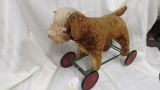 vintage dog ride on toy stuffed with straw, overall